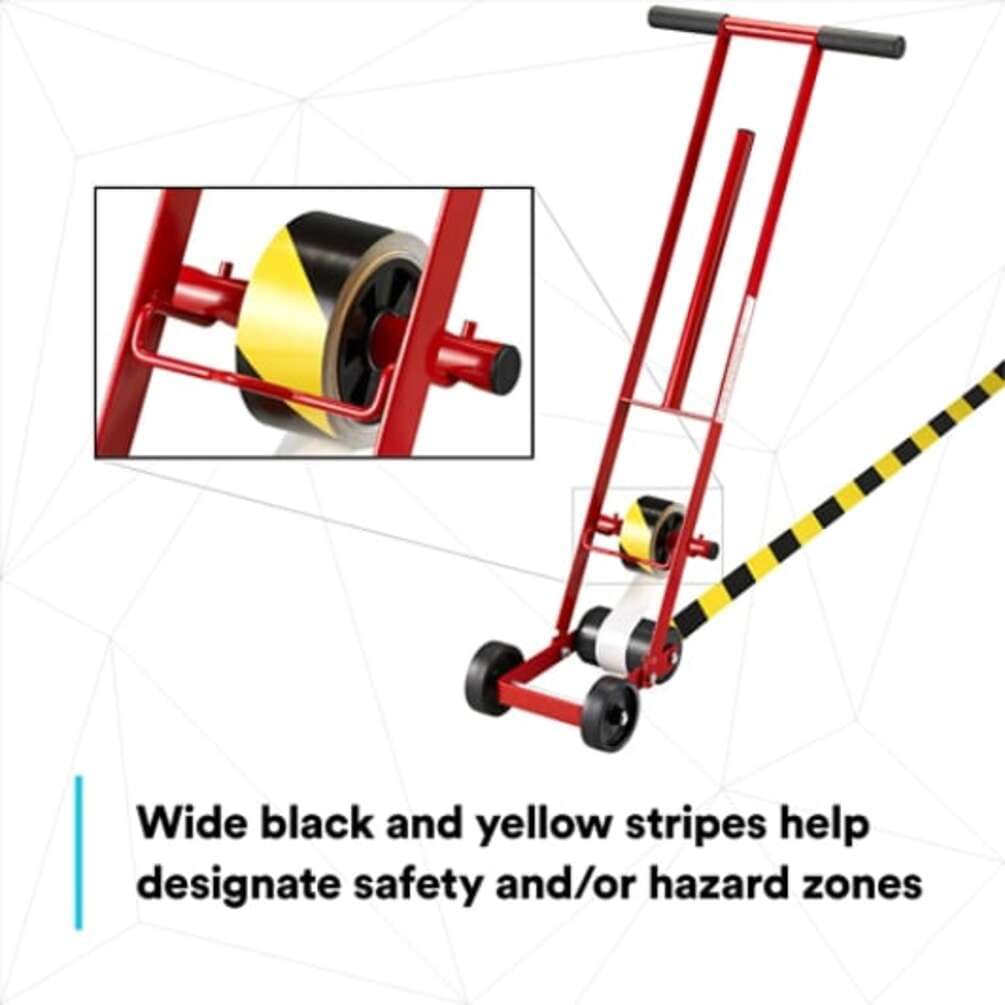 3M Hazard Warning Tape 766, 2 Inch x 36 Yards, Black and Yellow Striped Vinyl Safety Tape, High-Visibility Adhesive Floor Marking Roll for Warehouse, Aisle, Stair, Equipment, and Hazard Zones