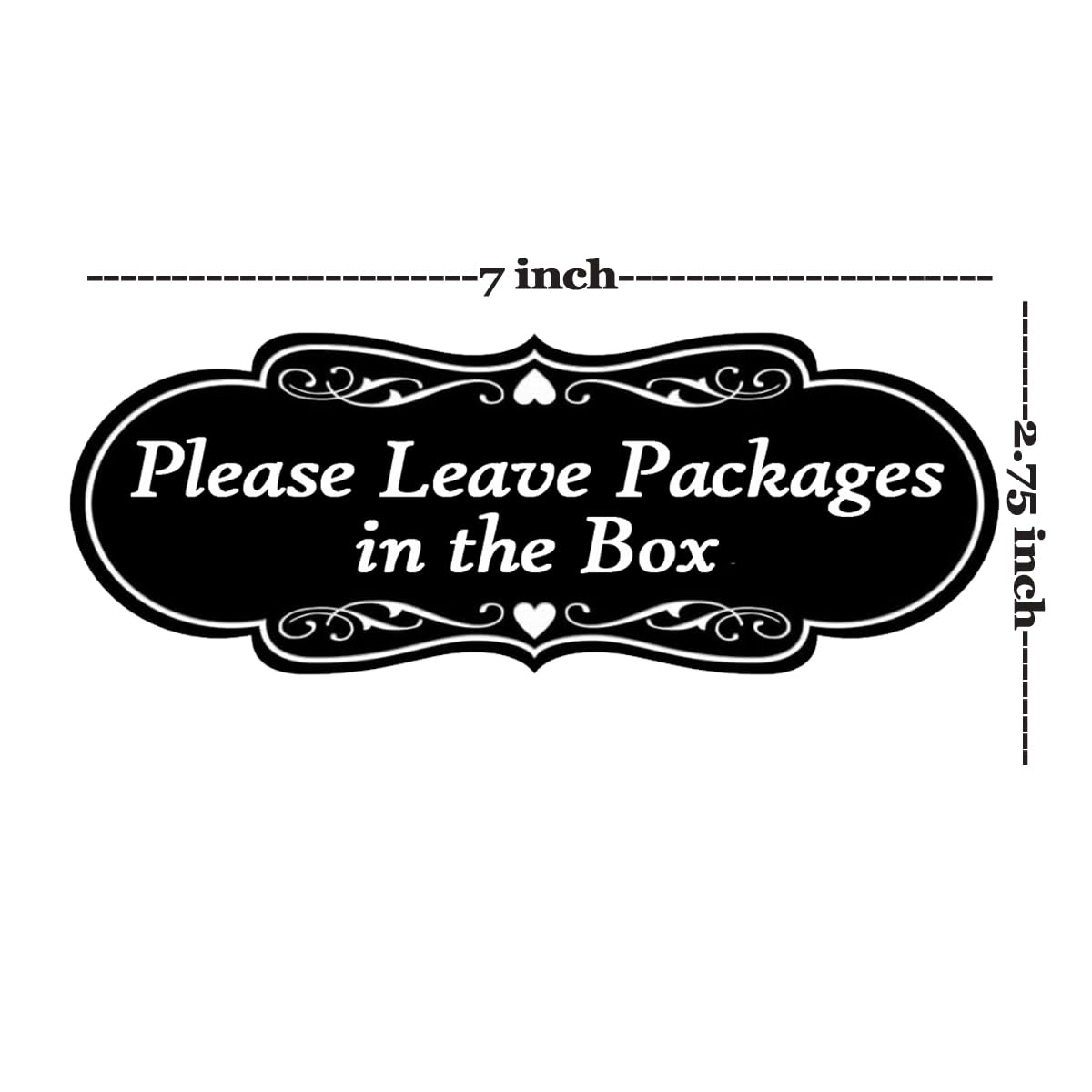 Top label Please Leave Packages in the Box Sign, 2.75x7 Inch, Black Vinyl, 5 Pack, Indoor/Outdoor Use, Minimalist Style