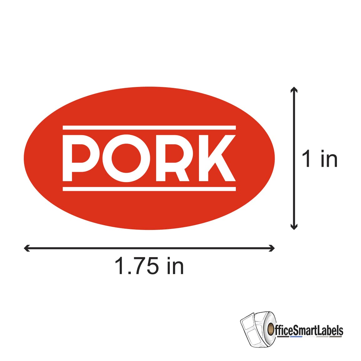 Pork Stickers - 1.75 x 1 Inch Pork Meat Labels in Bright Red for Restaurant Deli Food Truck Meat Markets Supermarket Grocery Store Stickers Food Meal Choice Package Label - 300 Count/Roll 300 Labels