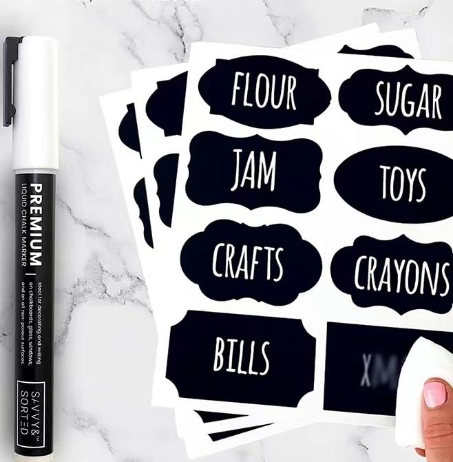 96 Chalkboard Label Stickers Come with a White Pen - for The Label of a jar of Spice Bottles