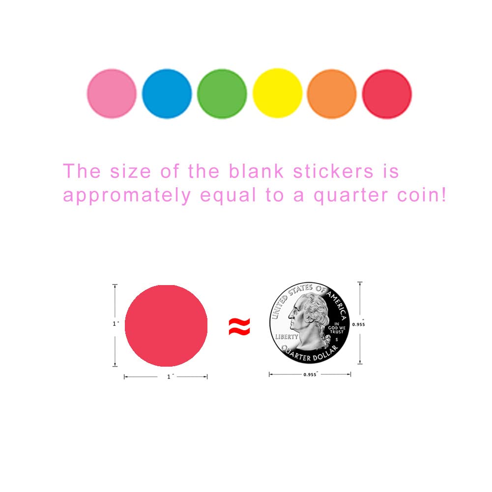 1 Inch Color Coding Label Price Stickers - Garage Sale Blank Yard Sale Round Permanent Adhesive Dots - 1200Pcs (6 Colors) 6 Colors