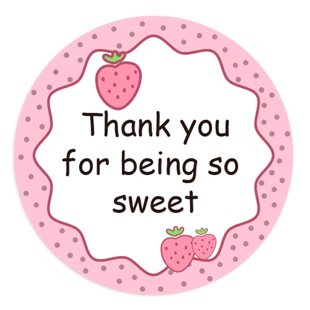 Strawberry Sticker Label,Thank You for Being So Sweet Happy Birthday Stickers,1.5 Inch Baby Shower Labels,500 Pcs Per Pack