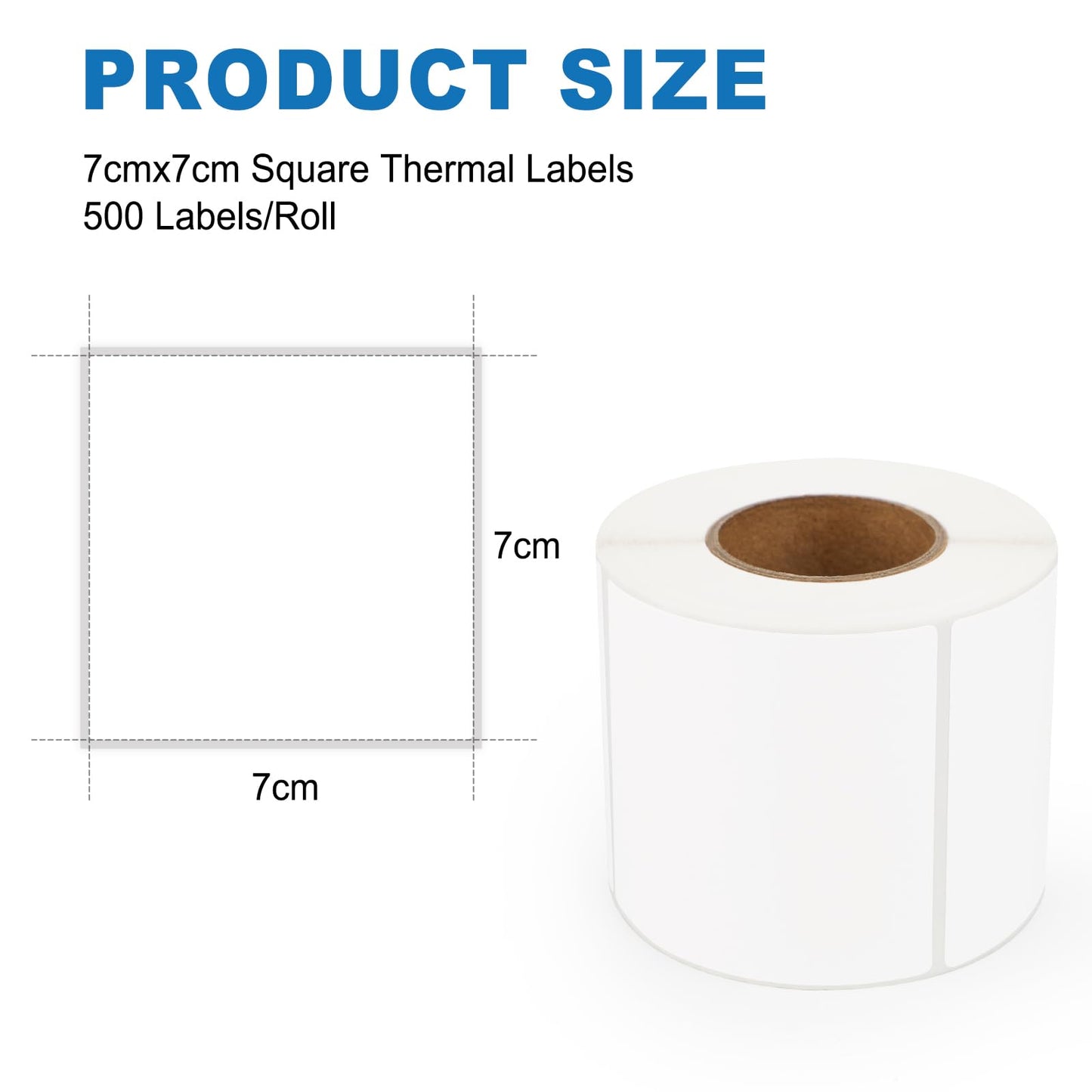 2.8" x 2.8" White Square Thermal Label Stickers, Self-Adhesive Large Square Direct Thermal Labels with Perforation Line Compatible with Most Thermal Printers (500 Sheets/Roll) 2.8"x2.8"