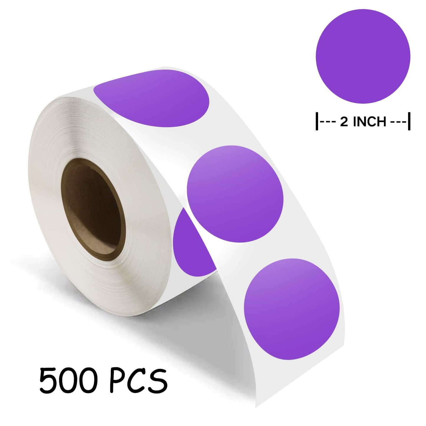 500 PCS Dot Sticker Tape 2" Inch Round Color Coding Labels Removable Writable Circle Floor Decal for Marking Organizing Social Distancing Purple