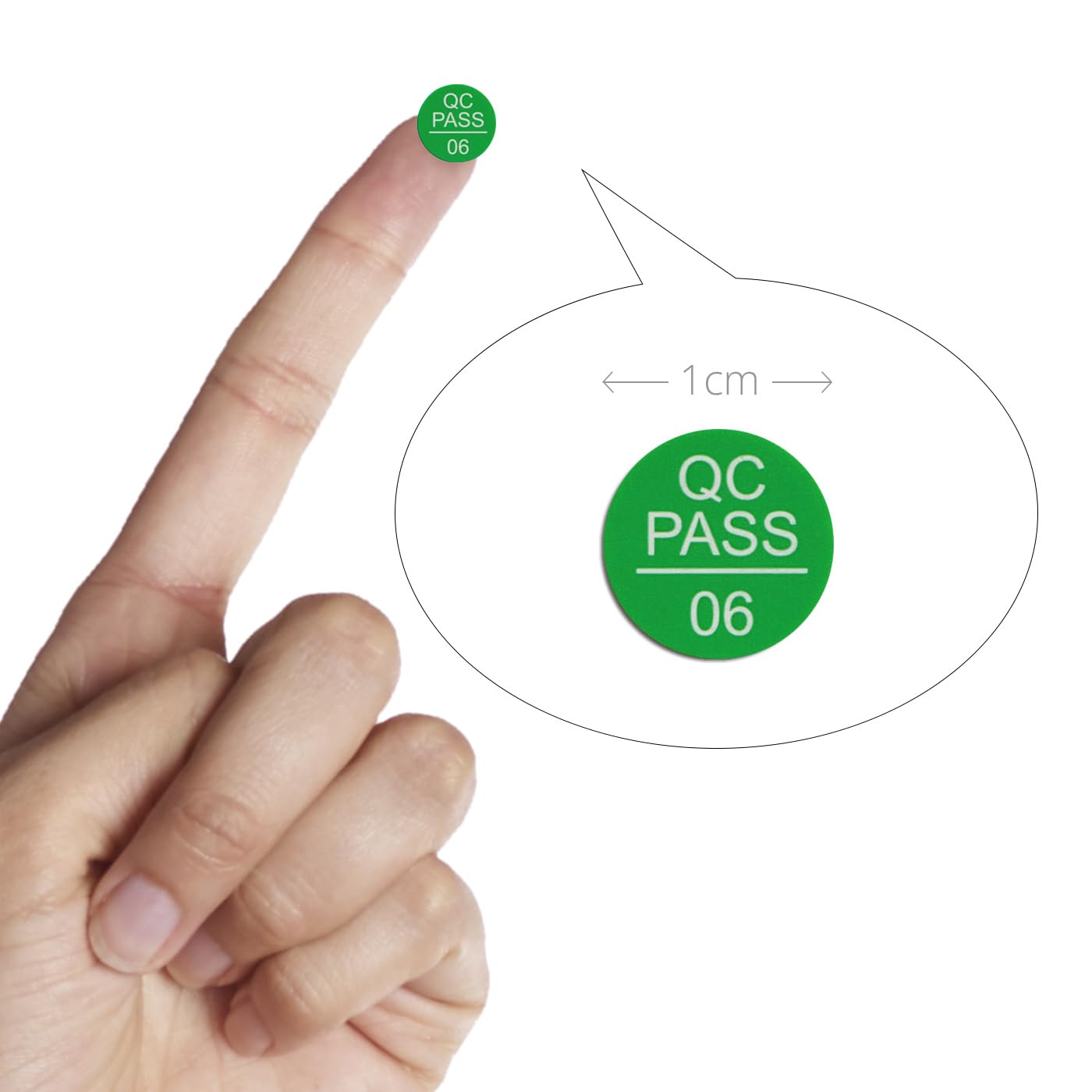 dealzEpic - Self-Adhesive Green QC PASS 06 Round Stickers: White Text on Green Background Labels - Pack of 15 Sheets