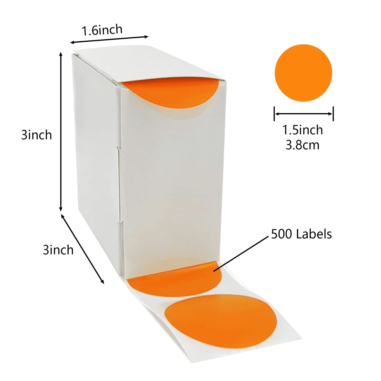 Round Stickers Orange 1.5 Inch Circle Labels with Dispenser Box Color Coding Dot Sticker Waterproof Removable Roll of 500 PCS 1.5" Diameter