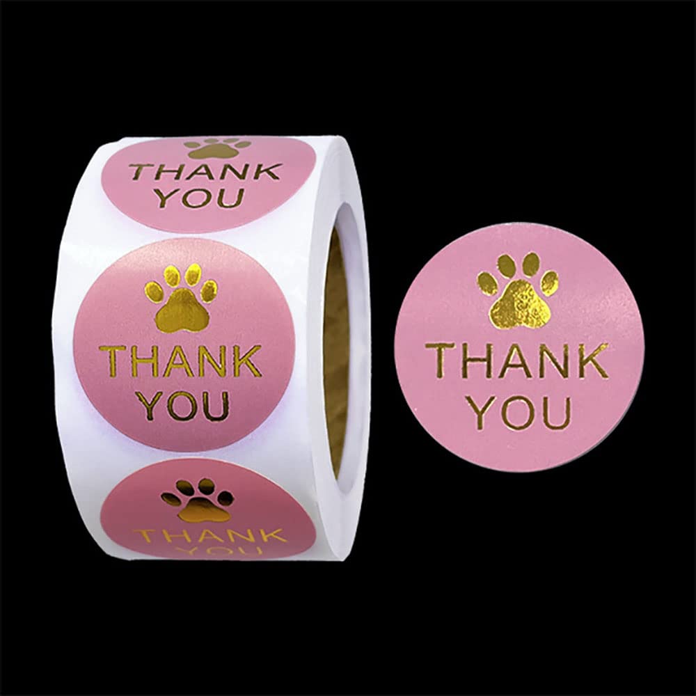 1500 Pcs Pet Paw Print Decals Thank You Sticker, Round Dog Paw Print Thank You Envelope Stickers Roll for Small Business,Round Kraft Labels Stickers