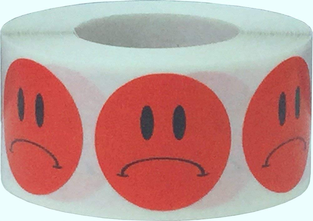 Sad Face Stickers, 1 Inch Round Adhesive Labels, 500 Total Smile Reaction Stickers on a Roll for Teachers, Behavior Charts, and Motivation – Made in the USA