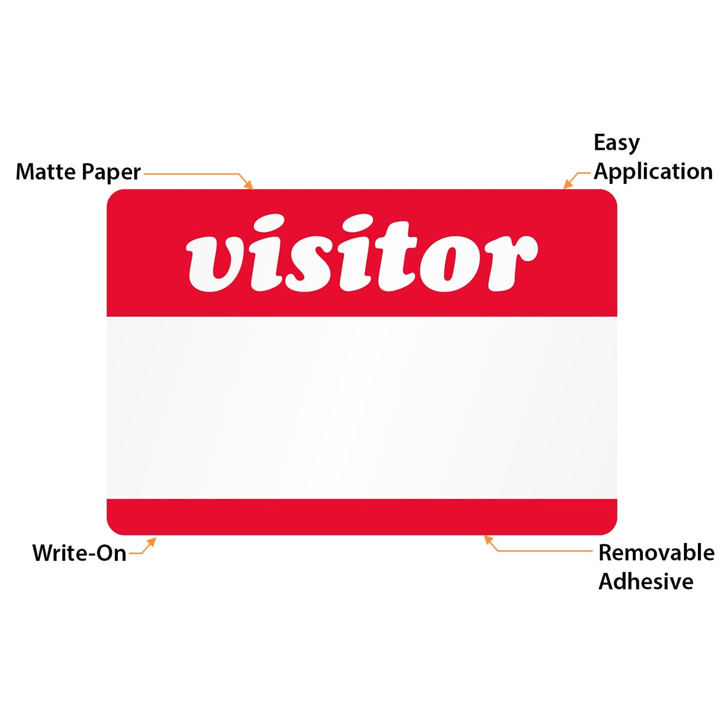SmartSign (Pack of 250) Visitor Label Badges, 3.5" x 2.375" Matte Paper Guest Stickers with Removable Adhesive Backing, Write-On Labels in a Roll, Red and White, Made in USA