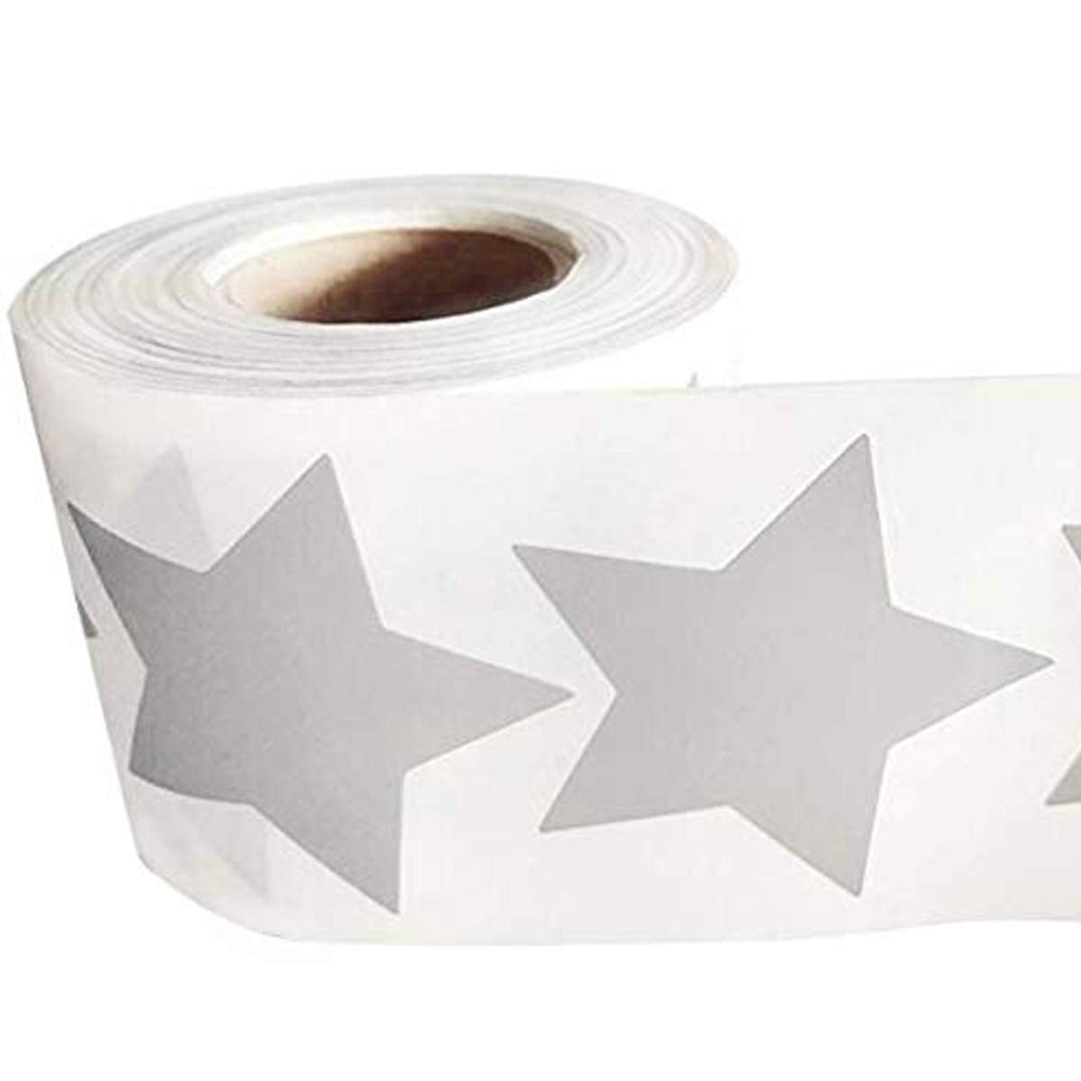Silver Metallic Foil Star Shape Paper Sticker Labels 2" - Writable Star Seal Labels, Teacher Supplies (500 Per Roll) 2 inch
