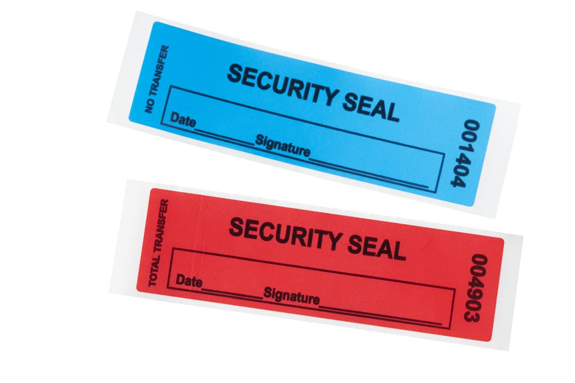USPACKSMART 1"x3.35" Blue Non-Transfer Tamper-Evident Security Void Stickers/Labels/Seals with Sequential Numbers, Writable, Fan Folded for Convenience | 100-Pack Labels/Stickers