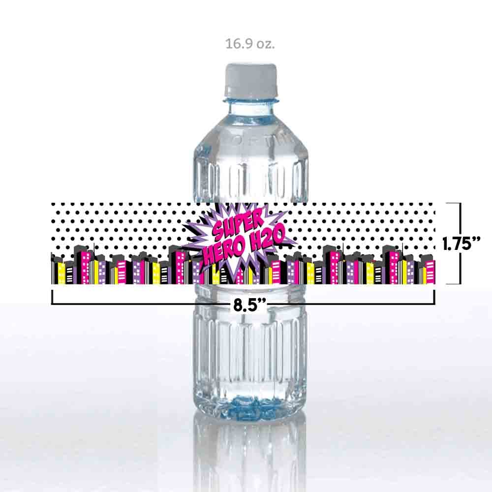 Super Hero Girl Birthday Themed Waterproof Water Bottle Sticker Wrappers 20 Wrap Around Labels Sized 1.75" x 8.5" by AmandaCreation