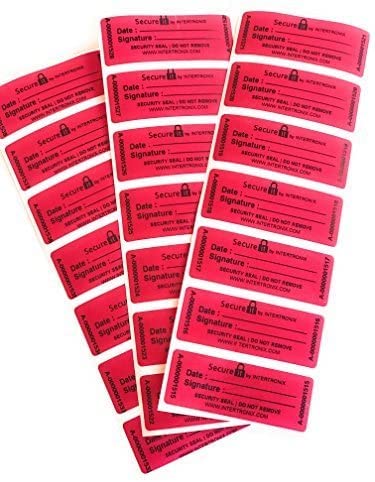 100 High Security Tamper Evident Warranty Void Hologram Labels/Stickers w/Unique Sequential Serial Numbering (Red Gas and Calibration - Non Residue)