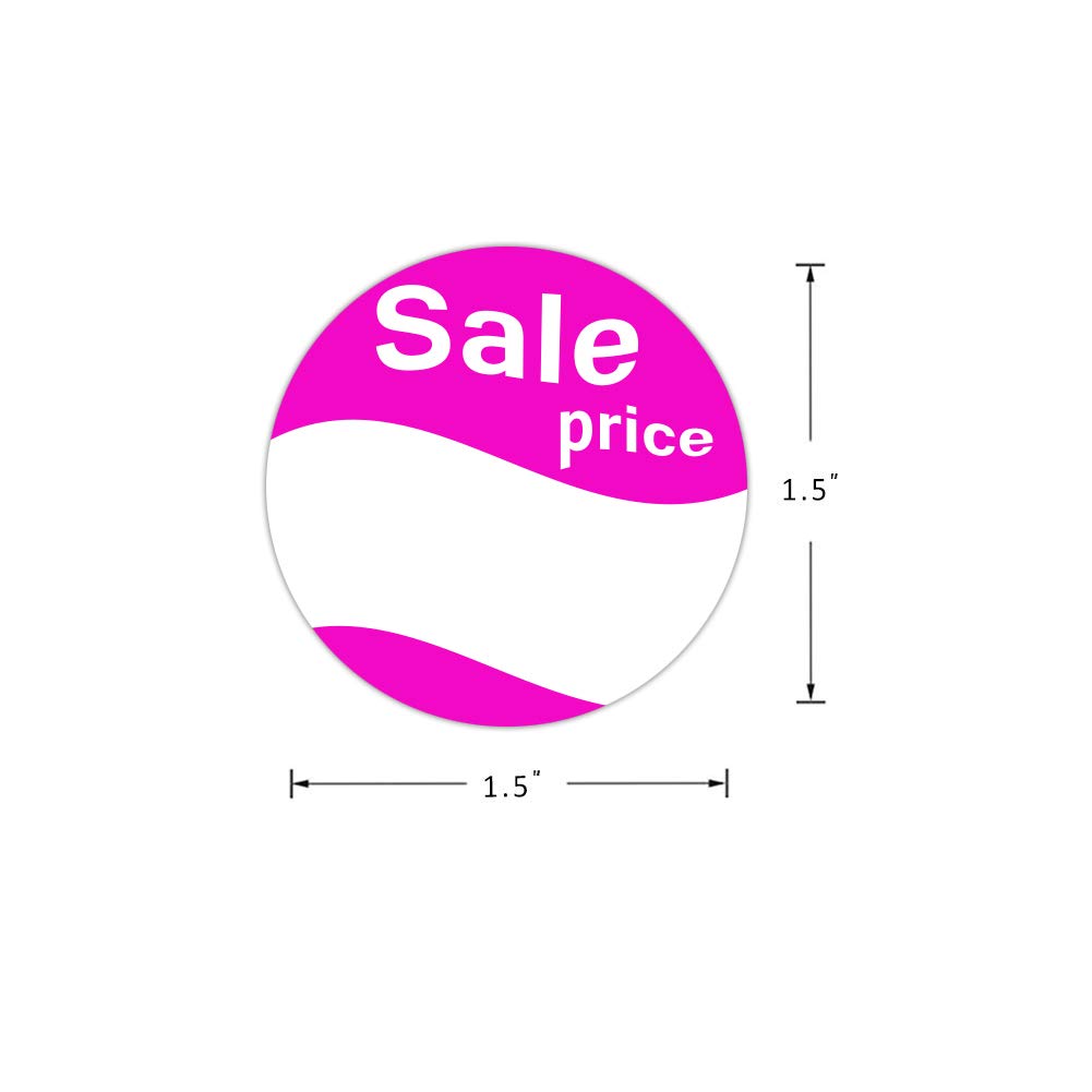 Price Sale Stickers - 1.5 Inch Pink Round Permanent Adhesive Paper Stickers Total 500 Labels Per Roll