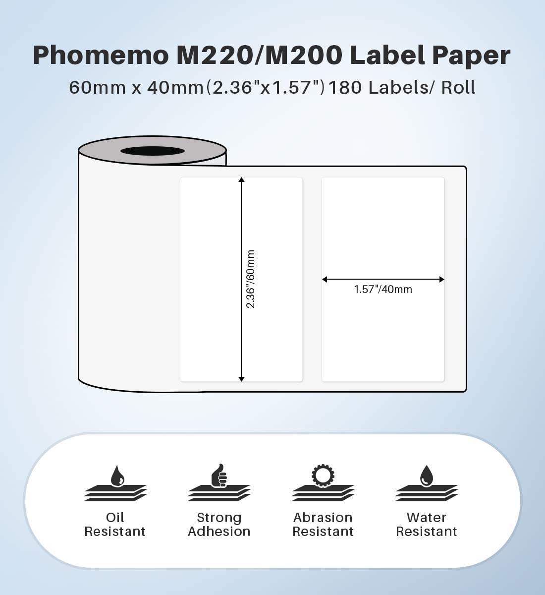 Phomemo M220 Labels,3 Rolls Self-Adhesive Stickers, 2.36'' x 1.57'' compatible with Phomemo M220/M200 Label Maker,Suitable for Office,Warehouse,Address,Mailing,Price Tag,180Pcs /Roll 2.36'' X1.57'' 3 Roll