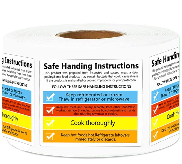 Food Safe Handling Instructions Stickers,2.5x2 Inch Food Package Labels 300 Pcs Per Pack