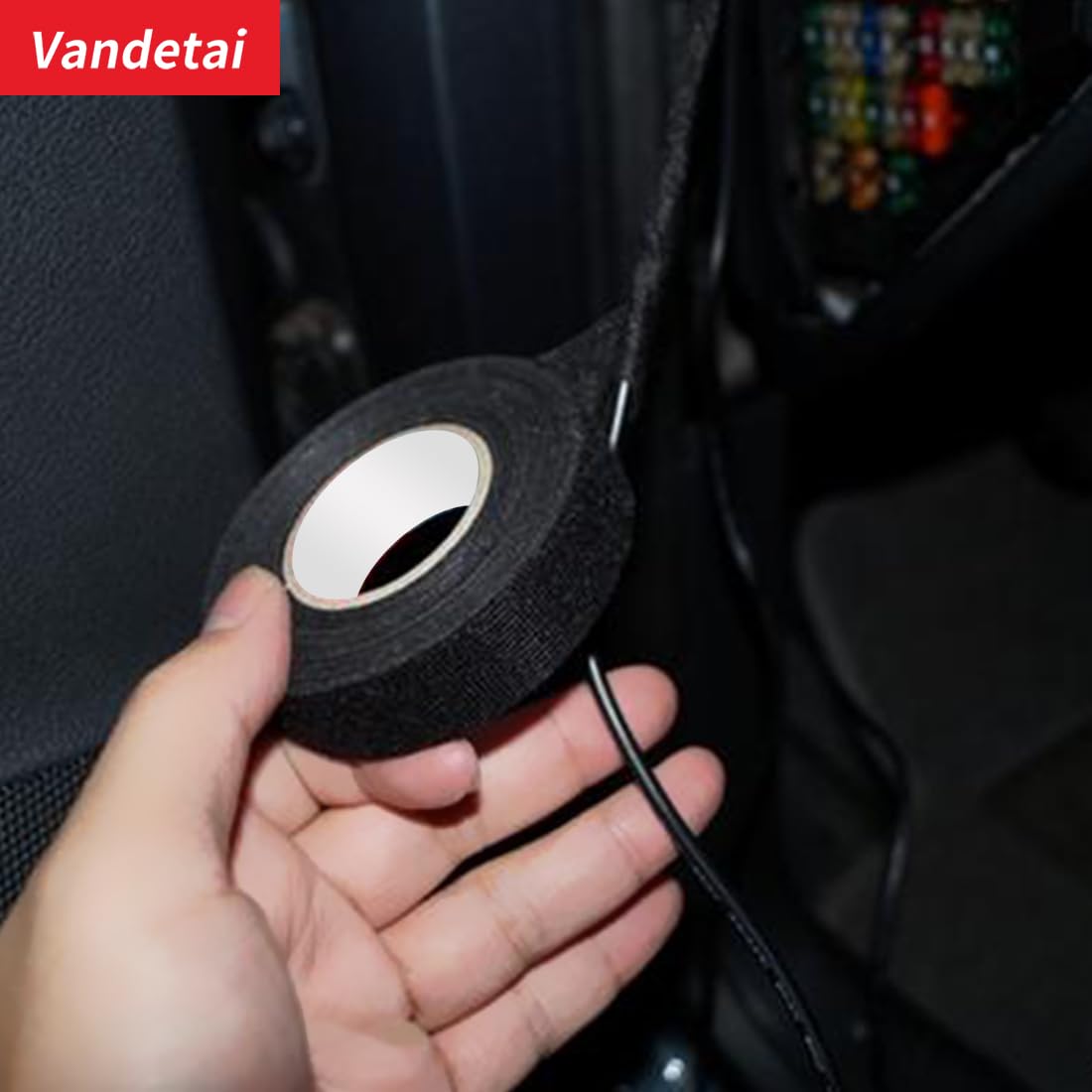 Wiring Harness Tape High Temp Self-Adhesive Fabric Tape 1 Inch x 50 FT (5 Rolls 250 FT Total) for Automotive Engine Harness Wrap, Electrical Cable Protection, Noise Damping 5-Black 1in x 50FT
