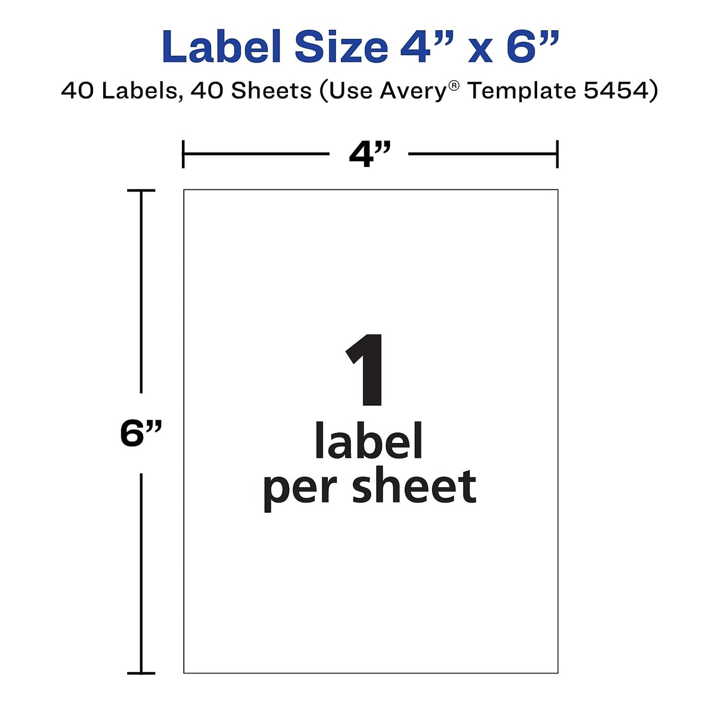 Avery 05454 Removable Multi-Use Labels, 4-Inch x 6-Inch, White, 40 Labels/Pack