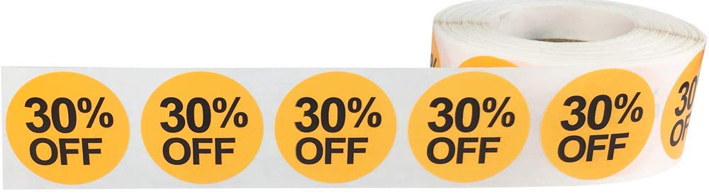 30% Percent Off Stickers for Retail 1 Inch 500 Adhesive Labels