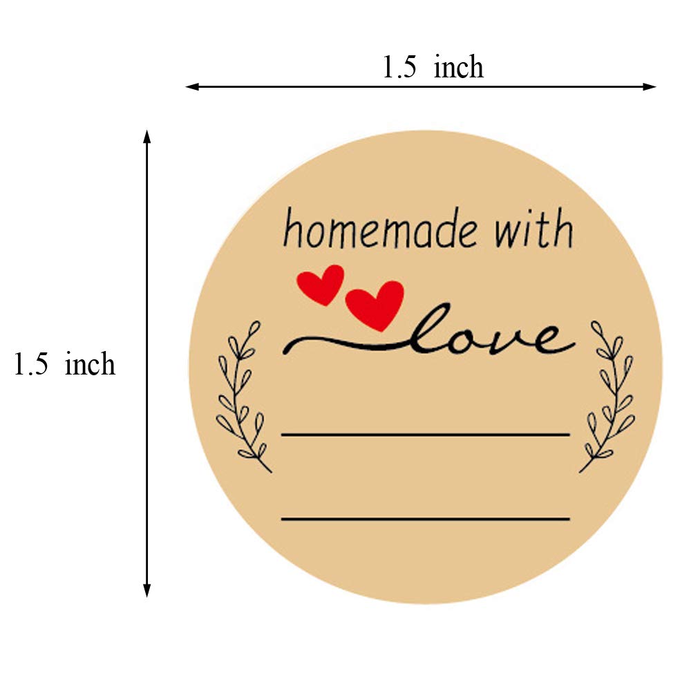 SALEMAR Homemade with Love Stickers 500PCS, 1.5 Inch Brown Kraft Label Stickers for Canning Bottles, Storage Bins, Food, Jars, Homemade Products