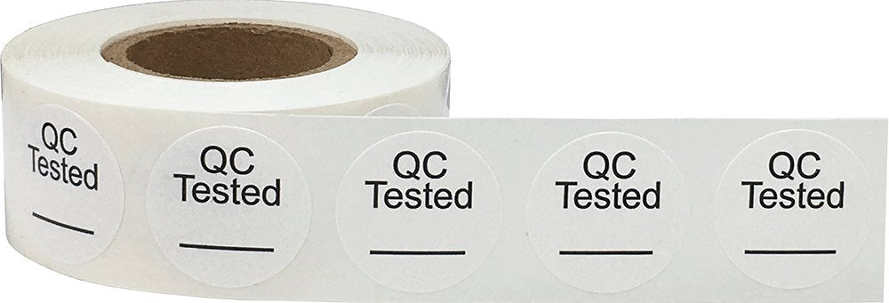White Circle with Black QC Tested Dot Stickers, 3/4 Inch Round, 500 Labels on a Roll