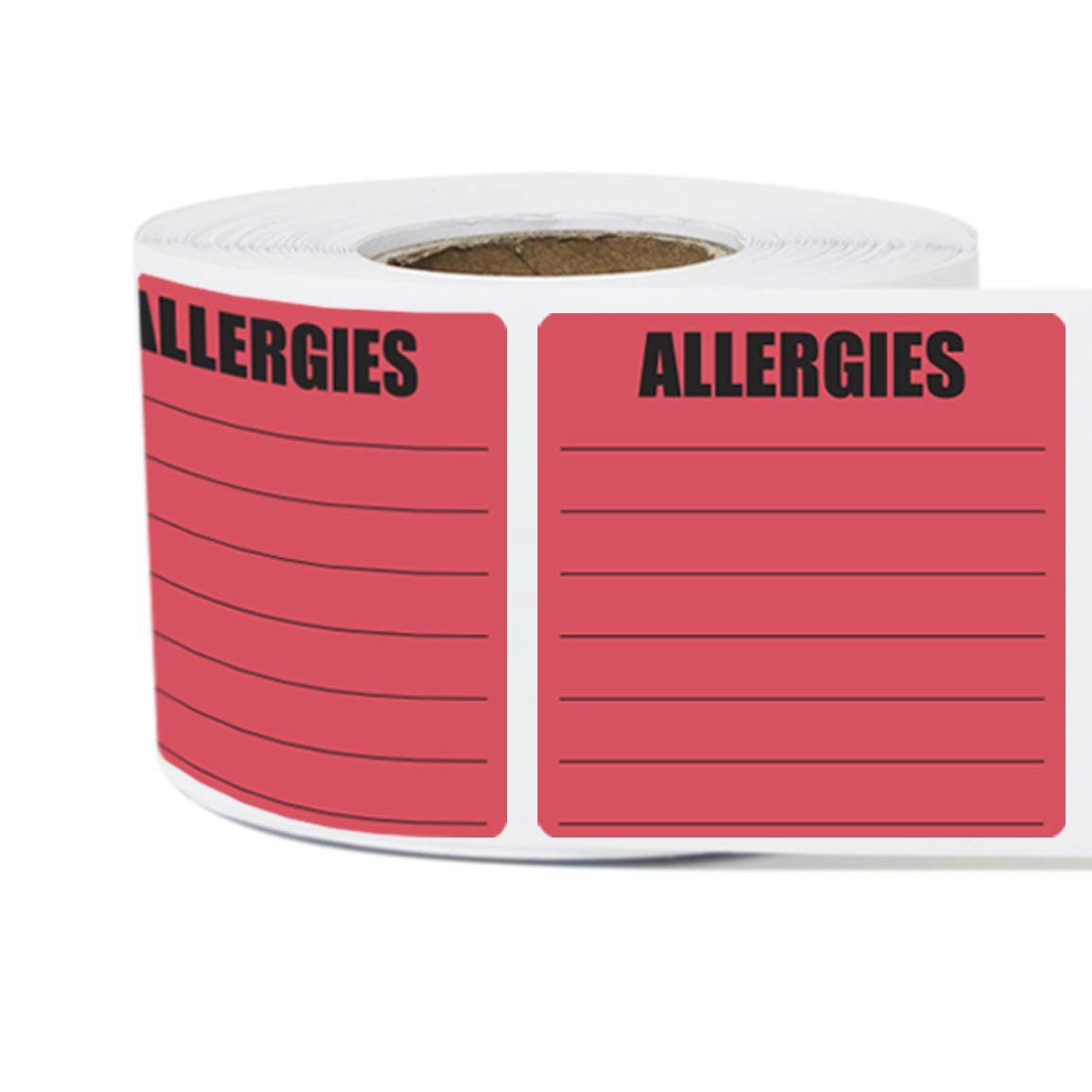 300 Allergies Stickers, 2 x 2 Inch Writable Allergy Alert Warning Labels - Pharmacy Medical Sticker Doctor Label, Adhesive - 1 Roll of 300 Large Red