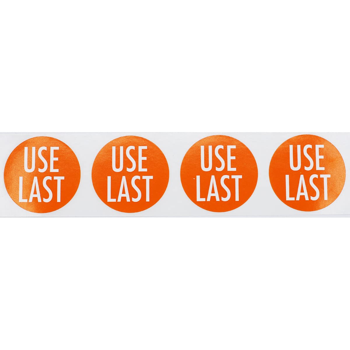Orange with White USE Last Stickers, 1.5 Inches Round, 500 Labels on a Roll