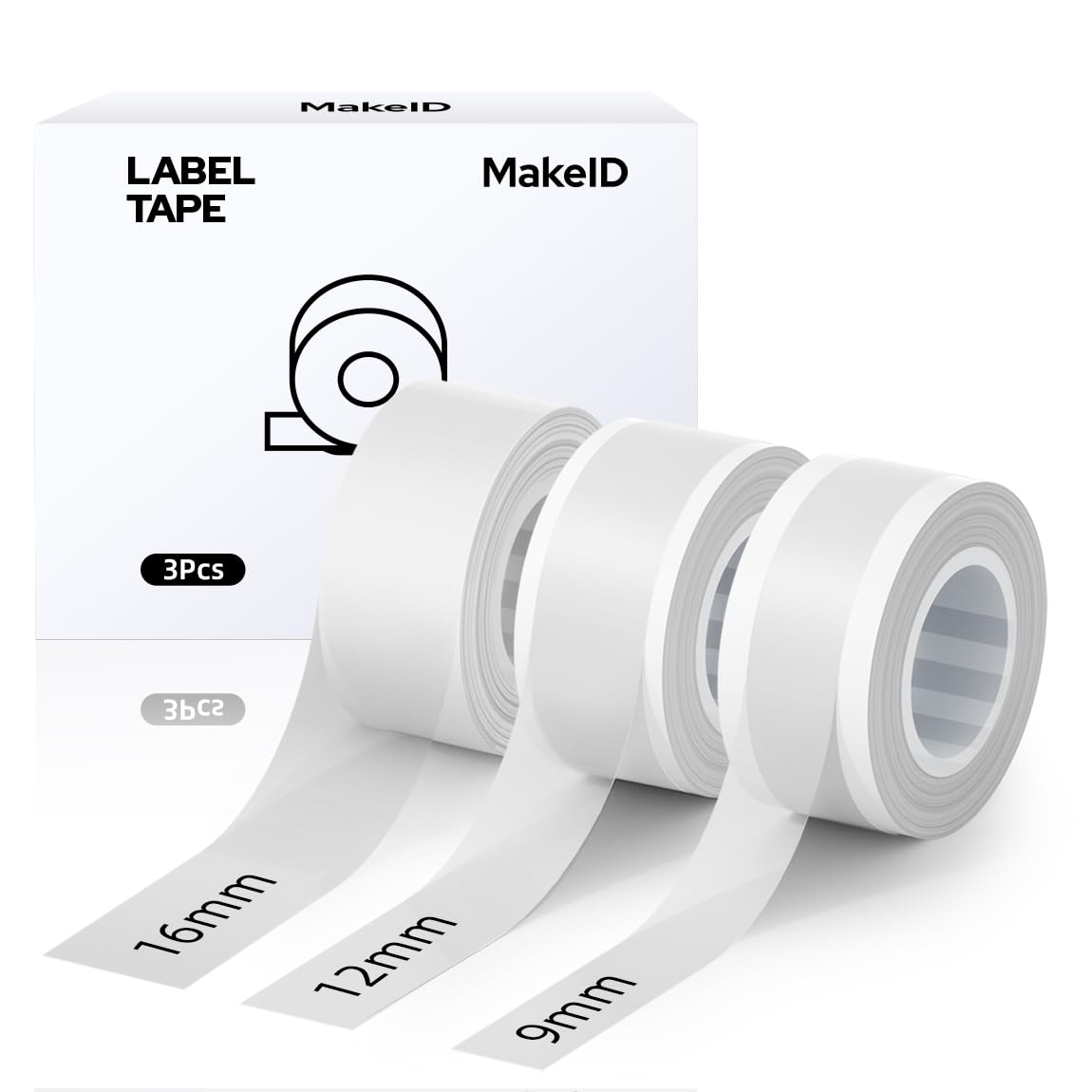 MakeID Label Maker Tape - Self-Adhesive Sticker Label Tape Refill Compatible with MakeID L1 Q1 Label Machine - Waterproof 6-Layer Laminated Film, Split-Back Design 9/12/16mm*transparent