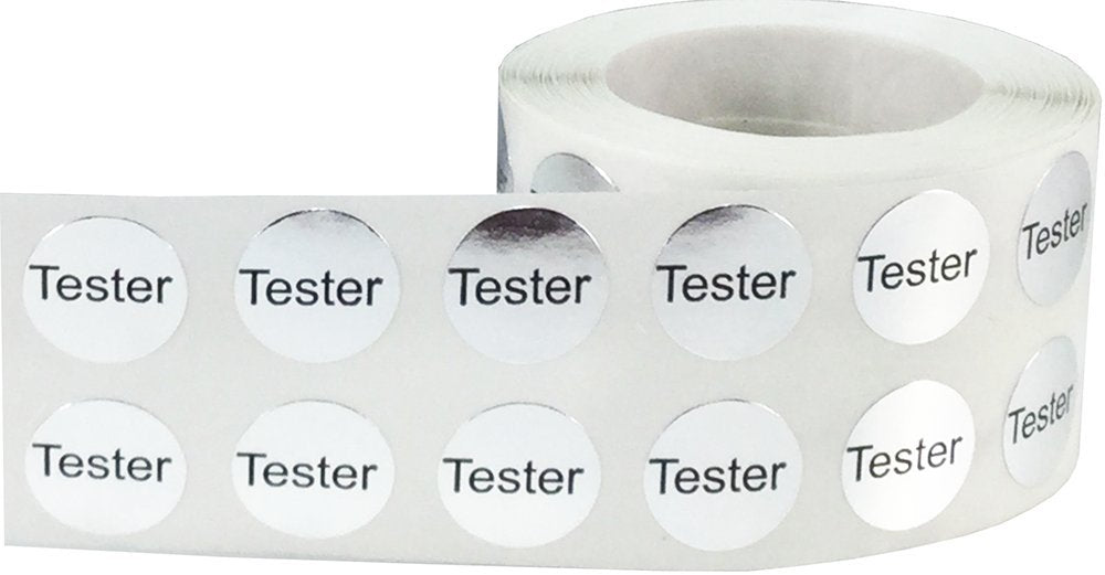 Metallic Silver Tester Stickers, 1/2 Inch Round, 1000 Labels on a Roll