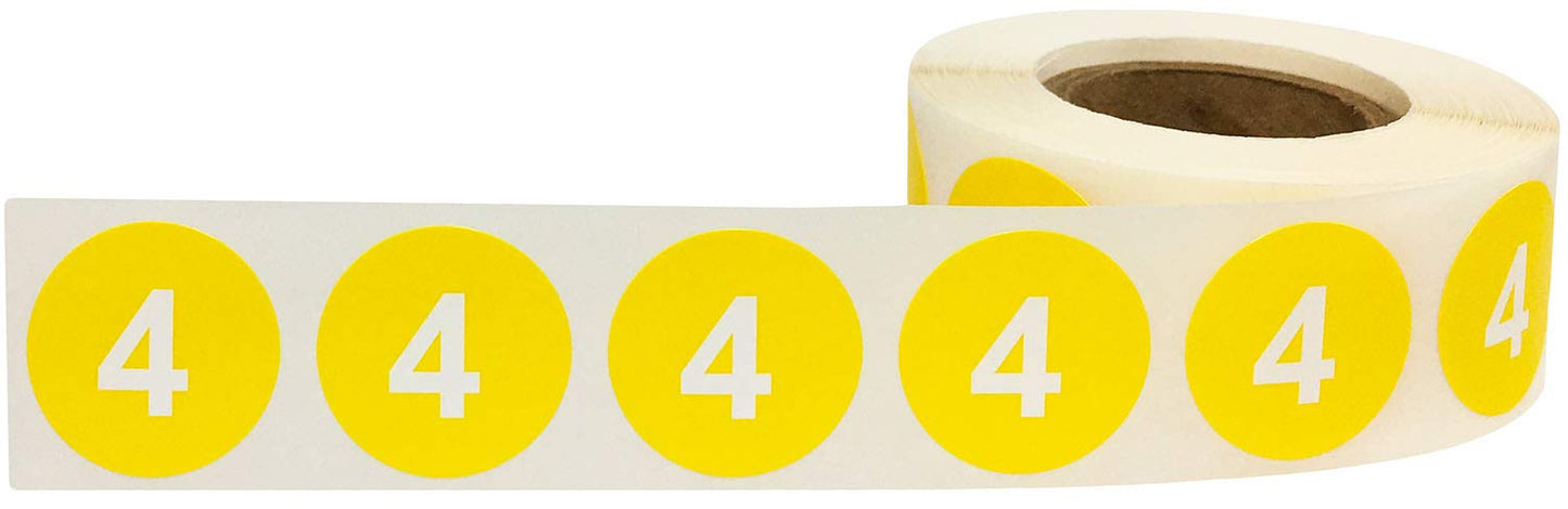 Yellow Number 4 Stickers 0.75 Inch 500 Labels On A Roll #4