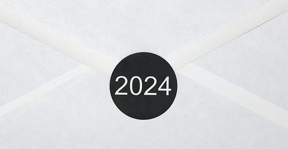 InStockLabels 2024 Year Stickers (Black) - 1.5", 500 Round Stickers Per Roll – Round Labels for File Folders, Labels for End of Year Organization, Ideal for Office & Home Use