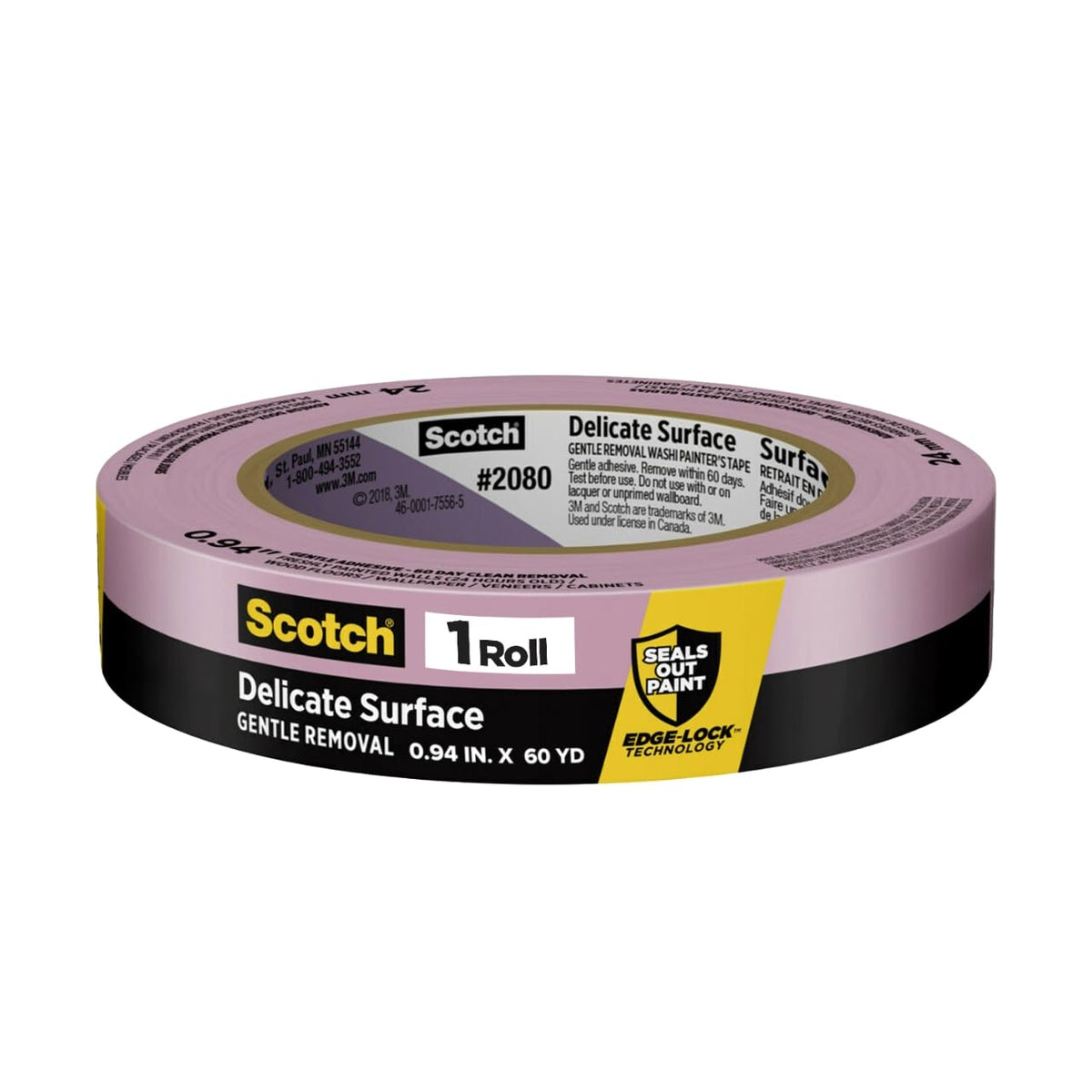 Scotch Delicate Surfaces Painters Tape, Damage-Free Painting Prep, Protect Delicate Surfaces, UV & Sunlight Resistant, Solvent-Free Adhesive, Indoor Masking Tape, 0.94 in x 60 yd, (Pack of 3)