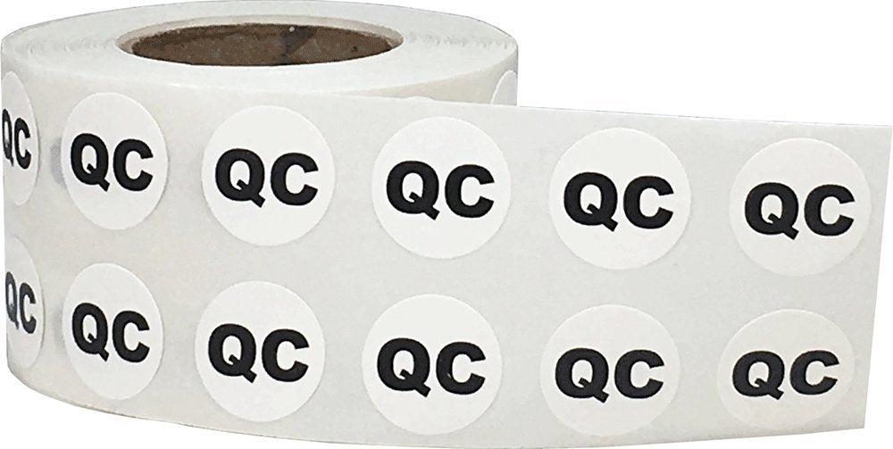 Quality Control QC Stickers, 1/2 Inch Round, 1000 Labels on a Roll