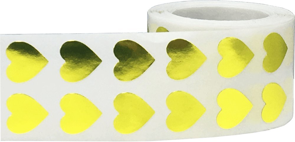 Metallic Gold Heart Stickers, 1/2" Inch, 1000 Adhesive Labels per Roll - Ideal for Crafting, Valentine's Day, and Non-Candy Favors in Schools, Parties, and Art Projects Metallic Gold