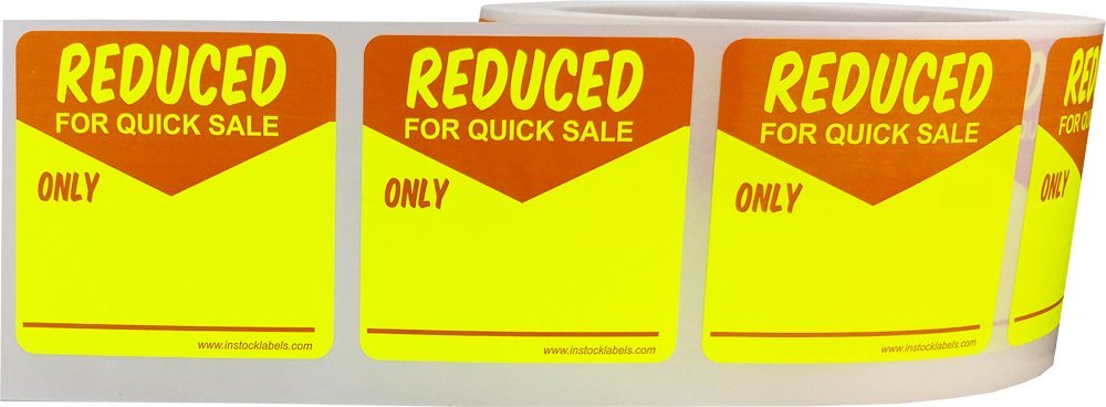 Reduced for Quick Sale Labels for Retail 2 x 2 Inch Square 500 Adhesive Stickers