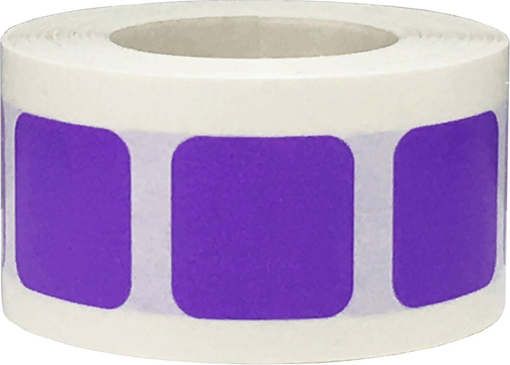 Purple Square Color Coding Labels - 3/4" Inch Vibrant Square Dots, 500 Total Adhesive Stickers on a Roll for Inventory and Organization - Made in The USA Purple