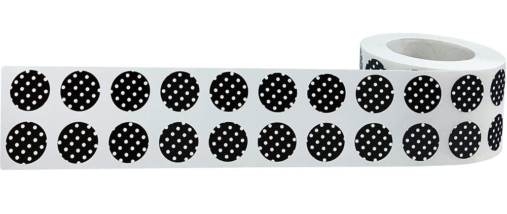 1/2" Inch Small Black Label with White Polka Dots, 1,000 Total Adhesive Stickers on a Roll for Efficient Inventory Management, Crafting Projects, and Organization in Offices, Schools, and Homes Black W White