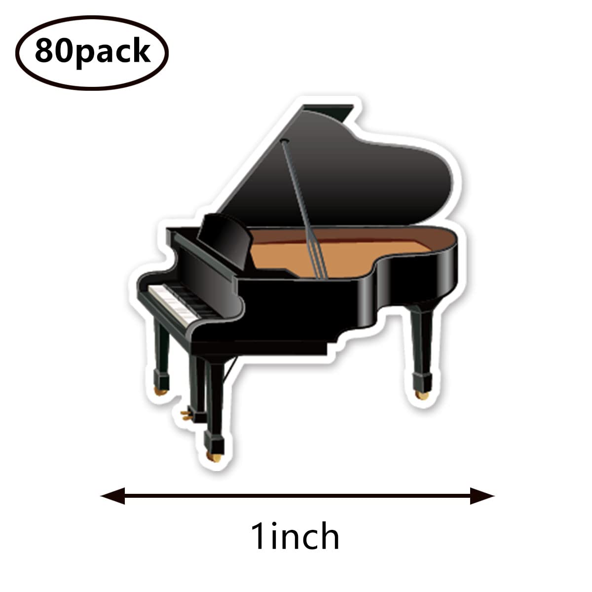 Piano Stickers, 1 Inch Music Jazz Scrapbooking Arts Calendar Kids Crafting Labels 80-Pack