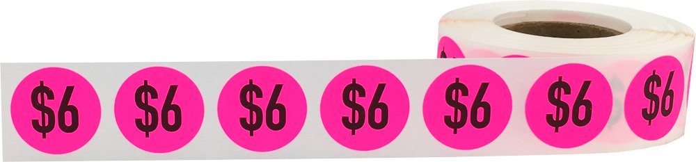 $6 Price Stickers Fluorescent Pink .75 Inch Round Circle Dots 500 Total Adhesive Stickers $6