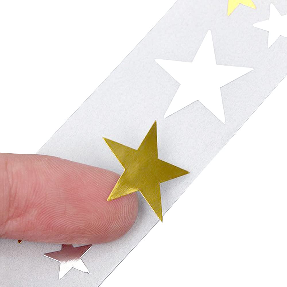 1000 PCS Star Stickers Labels, Gold & Silver Glitter, DIY Crafts, Wall Decor, School Projects, Paper Material, Star Style, Indoor Use