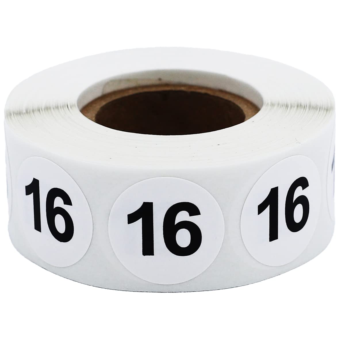 White with Black Number 16 Circle Dot Stickers, 3/4 Inch Round, 500 Labels on a Roll for Organization and Inventory - Semi-Gloss Finish - Made in The USA #16