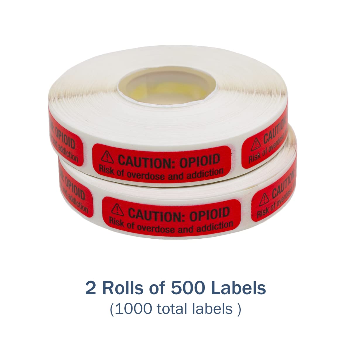 Apothecary Products Caution Tape and Labels, Great for Pharmacy and Tubes, Opioid Risk of Overdose and Addiction, Pack of 1000, Made in the USA
