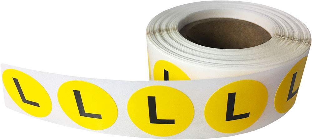 Yellow Circle Large L Clothing Size Stickers for Retail Apparel 0.75 Inch 500 Total Adhesive Labels