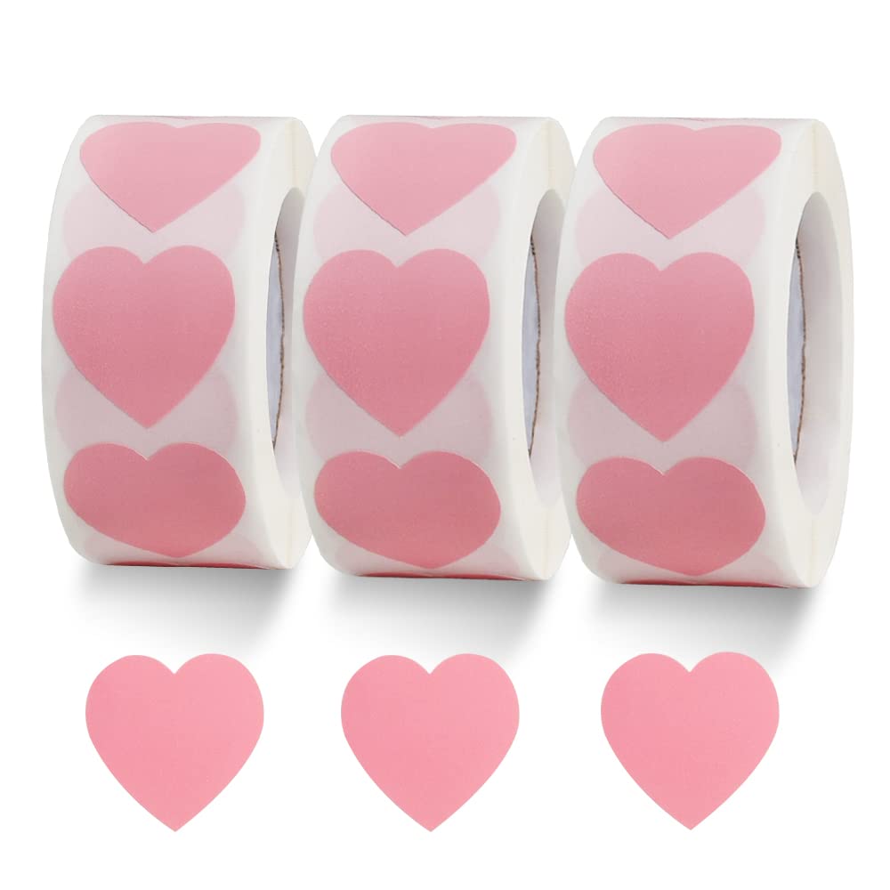 Vuzvuv 1500 Labels Pink Heart Stickers 1 inch Heart Coding Shape Paper Labels for Wedding Anniversaries Invitation Envelopes Cute Decals for Water Bottle Packaging