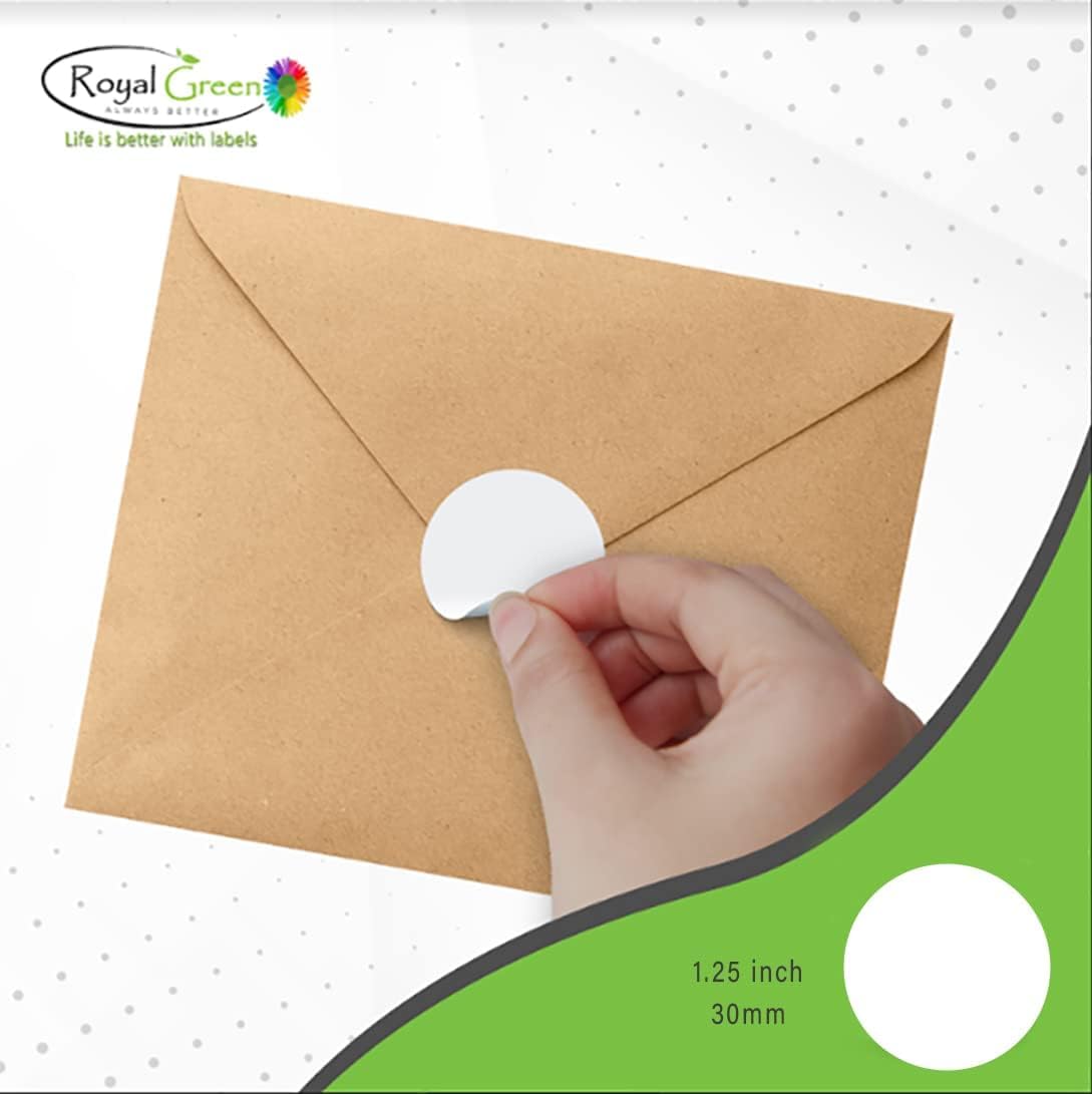 Royal Green Circle Label Roll 1.25 inch White Sticker Label 30mm - 1000 Pack