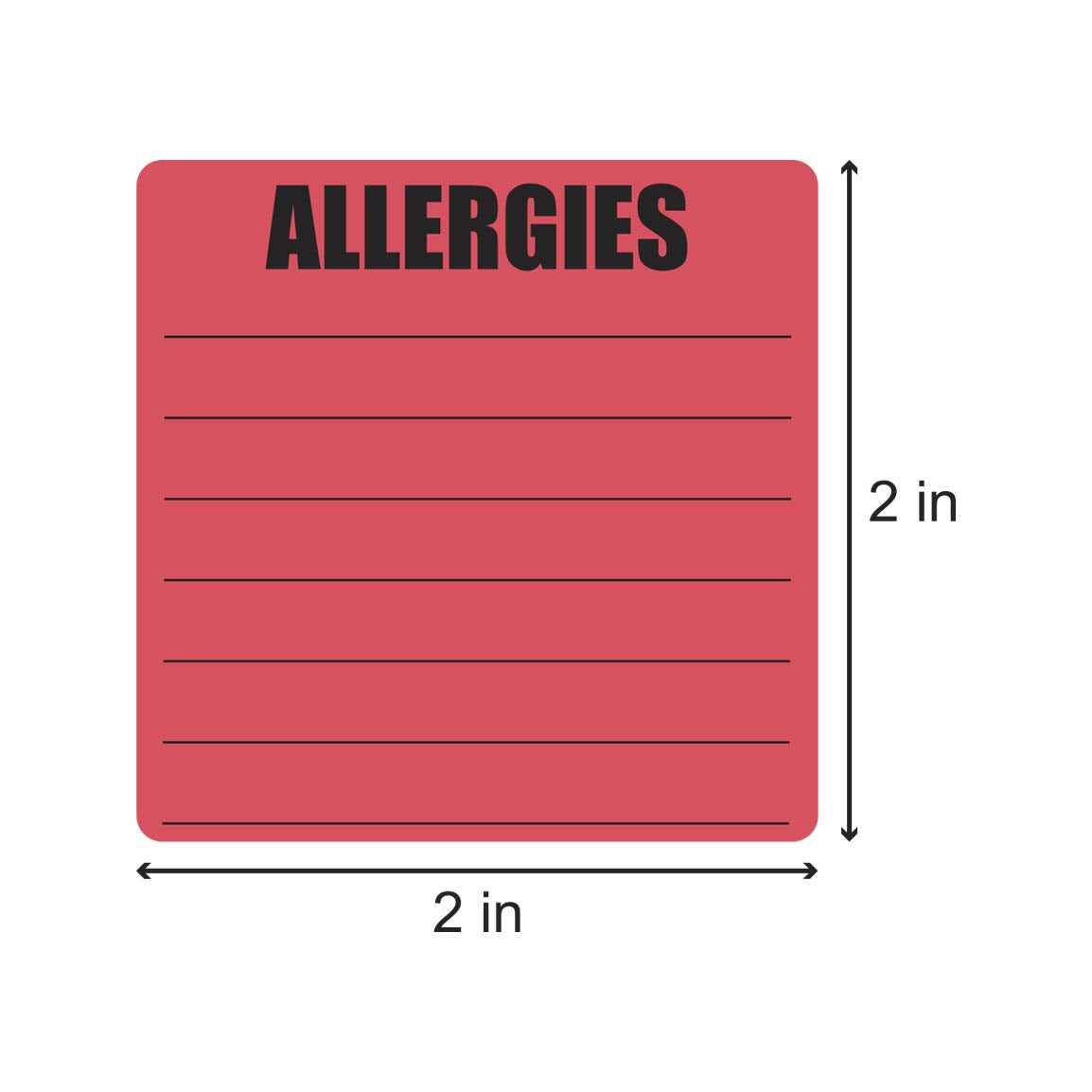 300 Allergies Stickers, 2 x 2 Inch Writable Allergy Alert Warning Labels - Pharmacy Medical Sticker Doctor Label, Adhesive - 1 Roll of 300 Large Red
