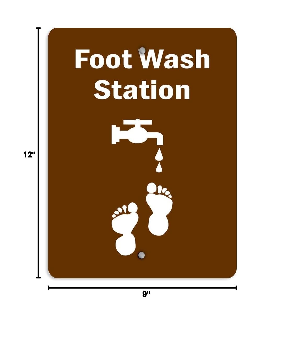 Aluminum Vertical Metal Sign Multiple Sizes Foot Wash Station Activity Park Brown Workplace All Over Weatherproof Street 9x12Inches