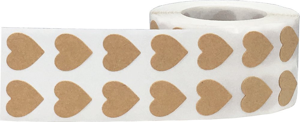 Natural Brown Kraft Heart Stickers Valentine's Day Crafting Scrapbooking 0.50 Inch 1,000 Adhesive Stickers Natural Kraft