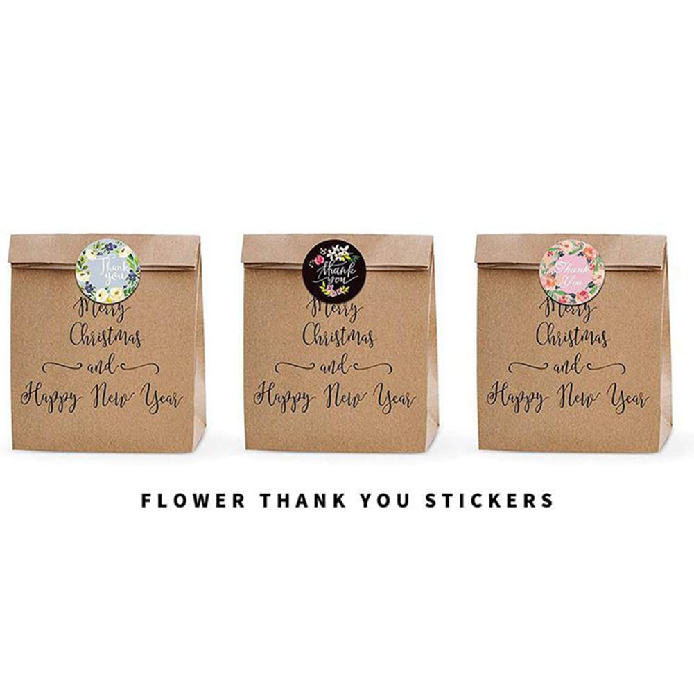 500 Pcs Thank You Stickers 8 Designs 1 Inch Thank You Stickers for Packaging Thank You Stickers for Small Business Thank You Label Stickers Self-Adhesive Labels (Black Floral) Black Floral