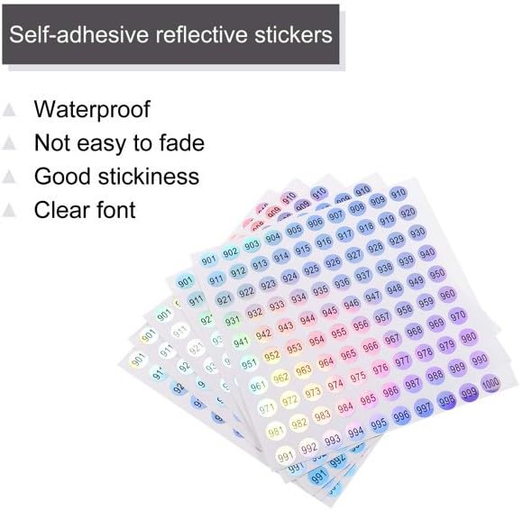 1000Pcs Multicolor Number Stickers 10mm Round Reflective Laser Number Labels Self Adhesive Inventory Organizing Sticker for DIY Craft Marking Numbering Manicure Tool Labels and Stickers(1to1000)